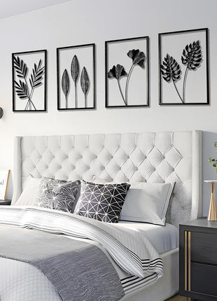 Framed Black Metal Wall Art - Set of 4 3D Modern Minimalist Abstract Decor with Lighting for Living Room, Bedroom, and Bathroom