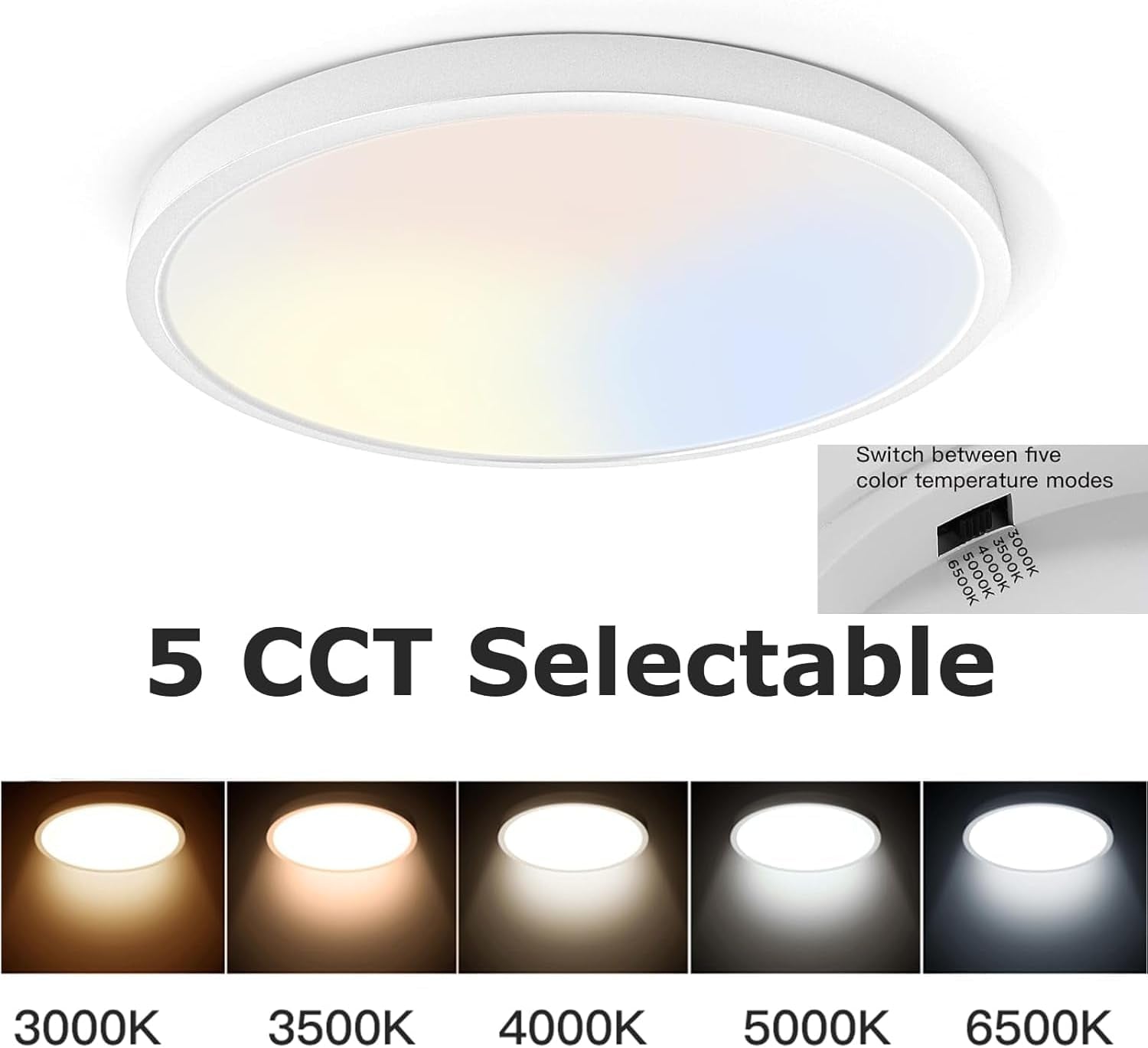 Flush Mount 12 Inch Ceiling Light (Milk White Shell), 20W Surface Mount LED Light Fixture for Bedroom Kitchen,5 Color Temperatures in One,0.94 Inch Thickness Round