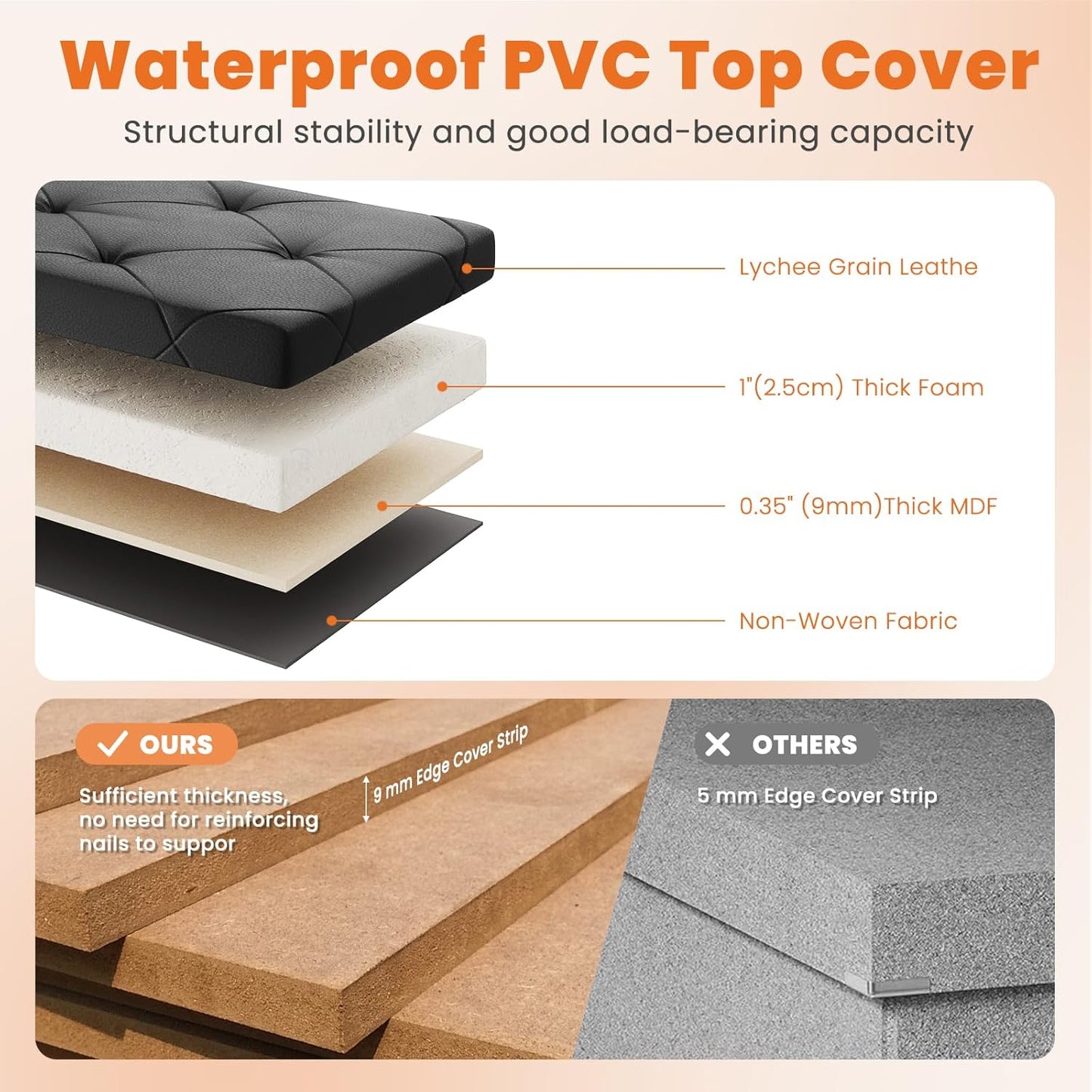 43 Inches Folding Ottoman with Storage Bench, Foot Rest Stool, End of Bed Storage Bench Upholstered, Load 660 Lbs, for Living Room, Lychee Grain Leather, Black