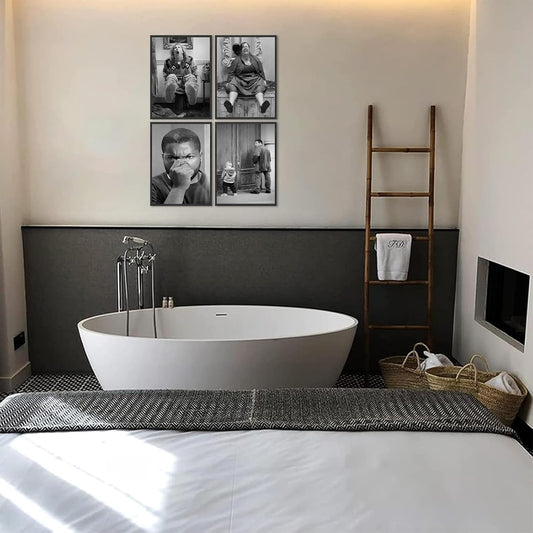 Funny Bathroom Wall Art Set of 4,Black and White Wall Decor Movie Posters Prints,Vintage Humor Bathroom Decor Wall Art for Toilet Restroom Signs,Unframed,8X10Inch