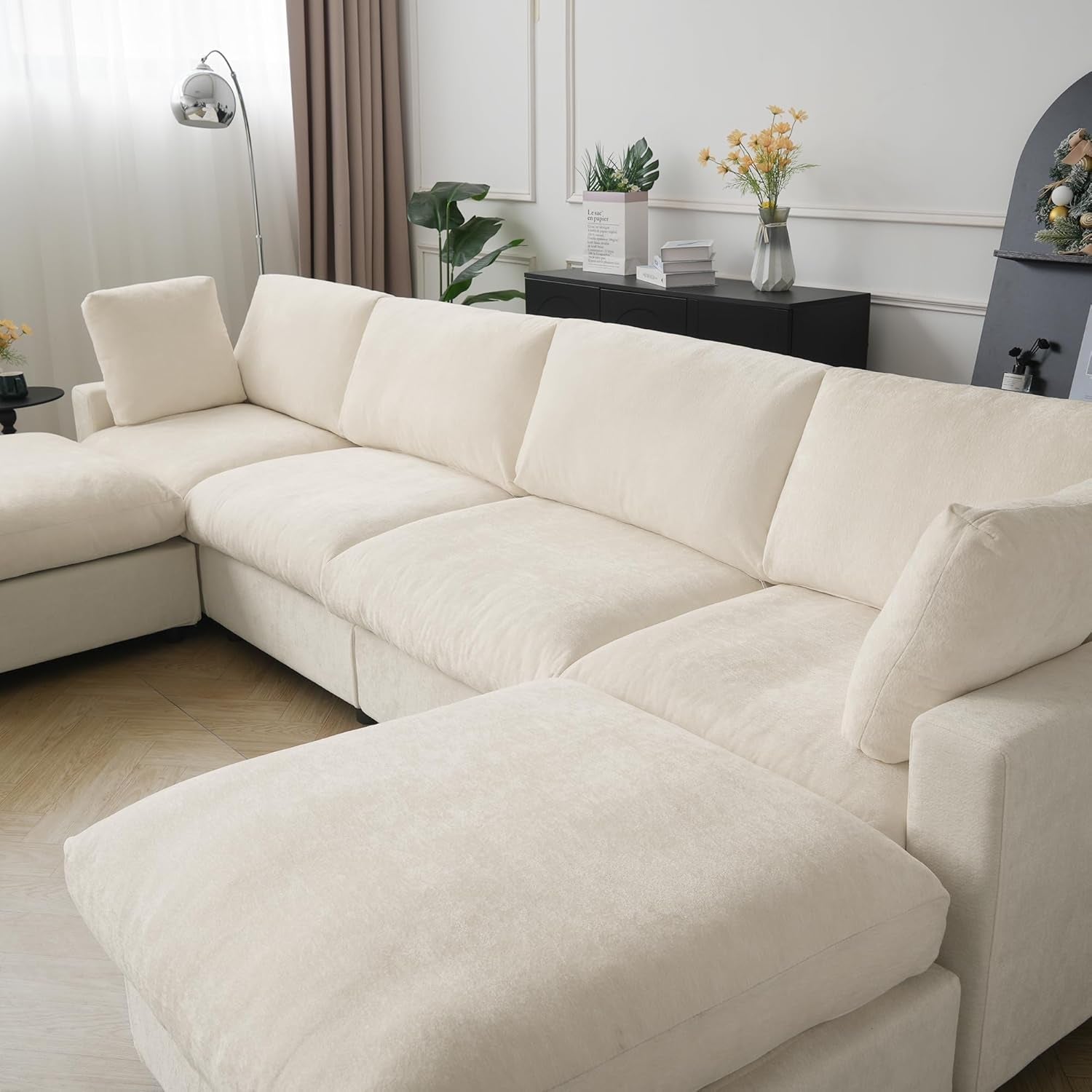 Cloud Couch Modular Sectional Sofa,100.5" V Shaped Couch, Convertible Wide Seater, 5 Seater for Living Room Set,Covers Washable&Replaceable,Beige