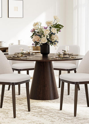 Set of 4 Modern Upholstered Dining Chairs with Back Support and Wooden Legs, Beige Fabric for Kitchen and Dining Room