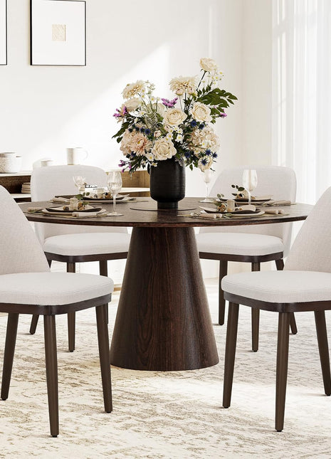 Set of 4 Modern Upholstered Dining Chairs with Back Support and Wooden Legs, Beige Fabric for Kitchen and Dining Room