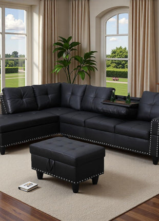 L-Shaped Modular Couch Set with Storage Ottoman - Ideal for Living Room or Office Use