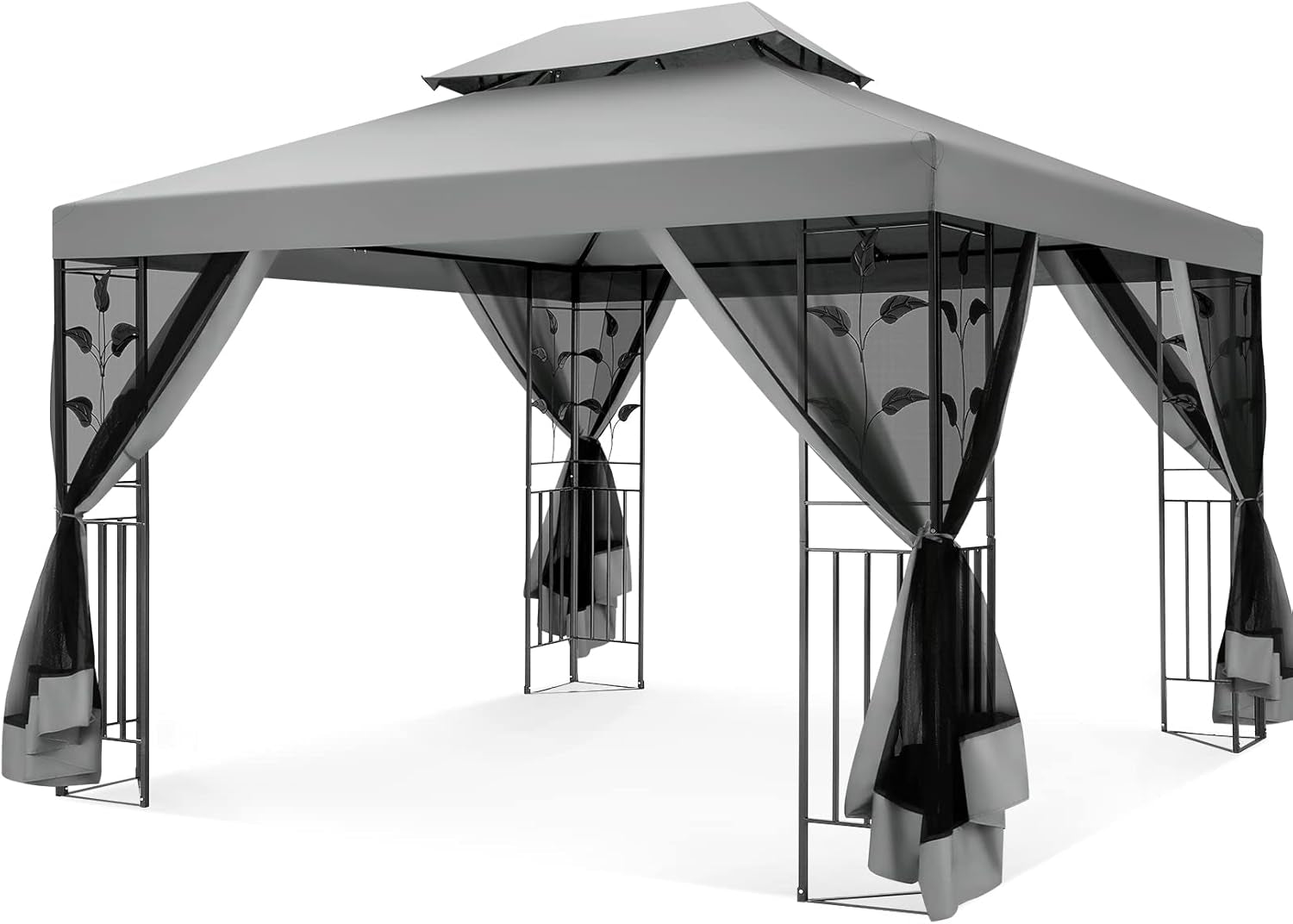 Gazebo 10X13 Heavy Duty Gazebos with Improved Nettings Outdoor Gazebo Double Roof Patio Gazebos with Metal Steel Frame Outdoor Canopy for Patio, Deck, Backyard (Gray)