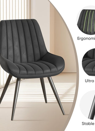 Contemporary Dining Chair Set of 6, Upholstered Fabric Chairs with Soft Backrest and Thick Cushion, Metal Legged Side Chairs for Kitchen, Black