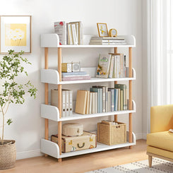 4-Tier Wooden Open Bookcase - Modern Display Bookshelf with Top Edge and Solid Wood Frame for Home and Office, Storage Cabinet, Warm White