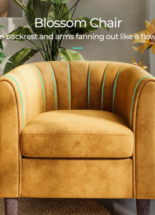 Contemporary Velvet Accent Chair with Ottoman - Elegant Barrel Armchair for Living Room, Bedroom, and Reading Nook in Yellow