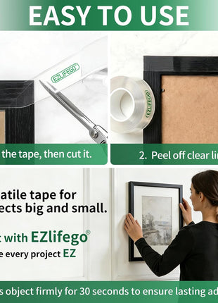 Professional-Grade Double-Sided Nano Adhesive Tape (16.5FT) for Wall Decor and Picture Hanging