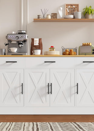 53-Inch Contemporary Farmhouse Buffet Cabinet with Storage Solutions, Adjustable Shelves, and Drawers for Kitchen and Dining Room, White Finish