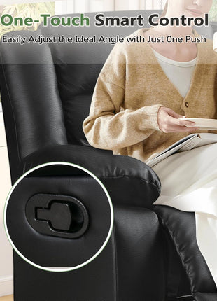 Black Overstuffed Recliner Chair with Breathable Faux Leather, Manual Reclining Feature, Ideal for Living Room Seating