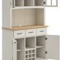 Buffet of Buffets Off-White Server with Hutch and Natural Wood Top