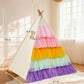 Teepee Tent for Kids, Toddler Teepee with Star Lights & Rainbow Tulle, Girls Princess Play Tent, Foldable Kids Teepee Tent for inside Playhouse Kid Toy Gift