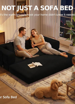78.8-Inch Convertible Sleeper Sofa - Modular Black Corduroy Couch with Armrest Pillow, No Assembly Required