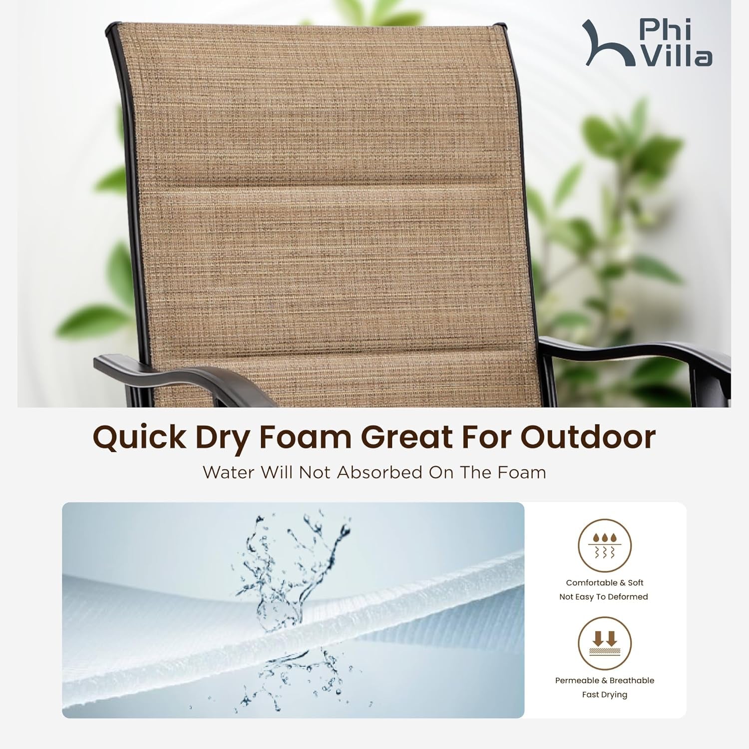 Outdoor Swivel Bar Stools Set of 2, High Top Patio Chairs with Padded Textilene Seating, All-Weather Bar Height Furniture for Kitchen or Outside, Padded Brown Textilene