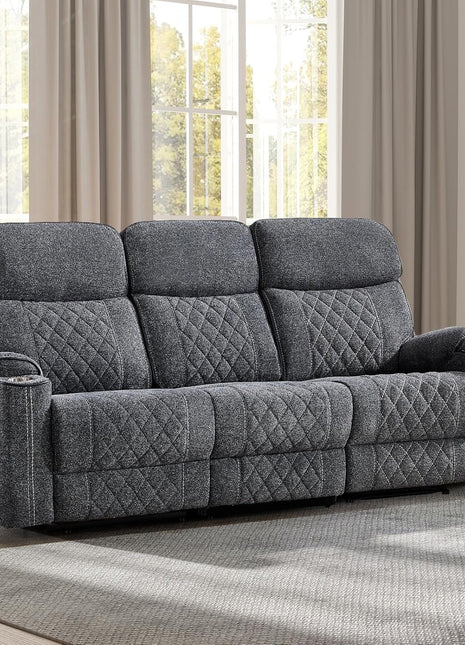 Fabric Power Reclining 3-Seater Sofa with Cup Holders, USB and Type-C Charging Ports, and Storage Space - Ideal for Small Living Rooms, Bedrooms, and Meeting Rooms in Grey