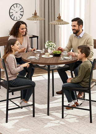Round Dining Table Set for Four - Compact Kitchen and Dining Room Furniture with Durable Metal Frame and Walnut Finish