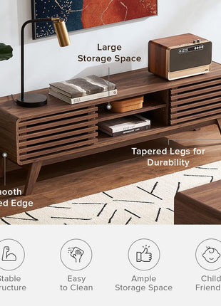 Ensley Mid-Century Modern TV Stand for 55-65 Inch TVs, Farmhouse Entertainment Center with Storage, Walnut Finish, 59 Inch Low Media Console for Living Room