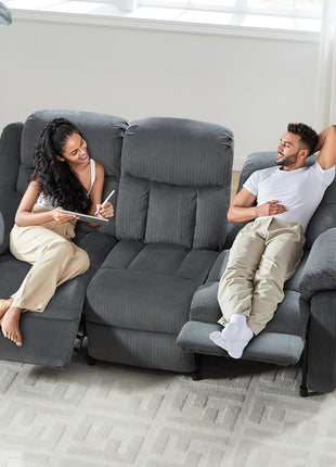 Power Reclining 3-Seater Sofa with Dual Wingback Design in Dark Gray