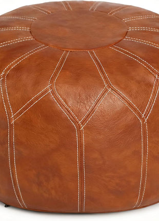 Handcrafted Moroccan Faux Leather Pouf Ottoman with Storage - Versatile Bohemian Chic Footrest for Living Room, Bedroom, and Patio - Round Ethnic Floor Cushion and Decorative Accent in Brown