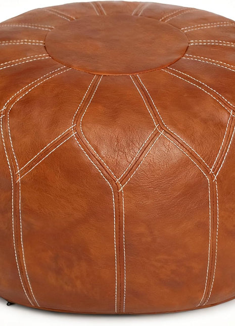 Handcrafted Moroccan Faux Leather Pouf Ottoman with Storage - Versatile Bohemian Chic Footrest for Living Room, Bedroom, and Patio - Round Ethnic Floor Cushion and Decorative Accent in Brown
