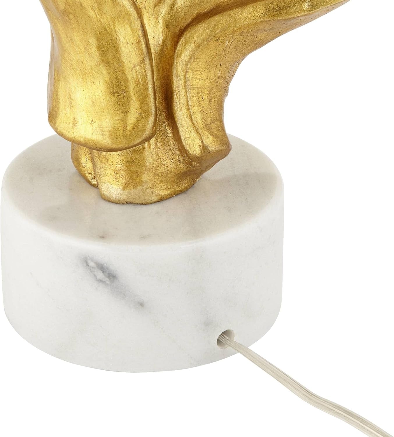 Hera Modern Glam Luxury Table Lamp Decor 31" Tall Sculptural Gold Leaf White Fabric Drum Shade Marble Base for Living Room Bedroom House Bedside Nightstand Home Office Entryway