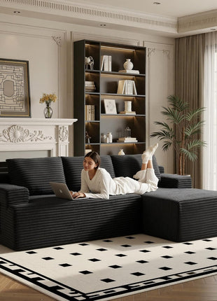 96-Inch Modern L-Shape Sectional Sofa with Chaise - Upholstered Boneless Couch for Living Room (Black, Right-Facing Chaise, 2 Seaters)