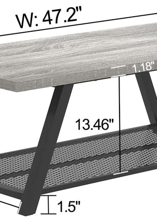 Rustic Industrial Coffee Table with Storage, Modern 47-Inch Rectangle Design in Light Grey for Living Room