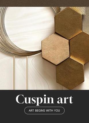 Large Framed Modern Luxury Gold Wall Art Set - 3-Piece Bright Style Art Prints for Living Room, Bronze Gold Geometric Artwork for Hallway, Staircase, and Office Decor - 24x36 Inches