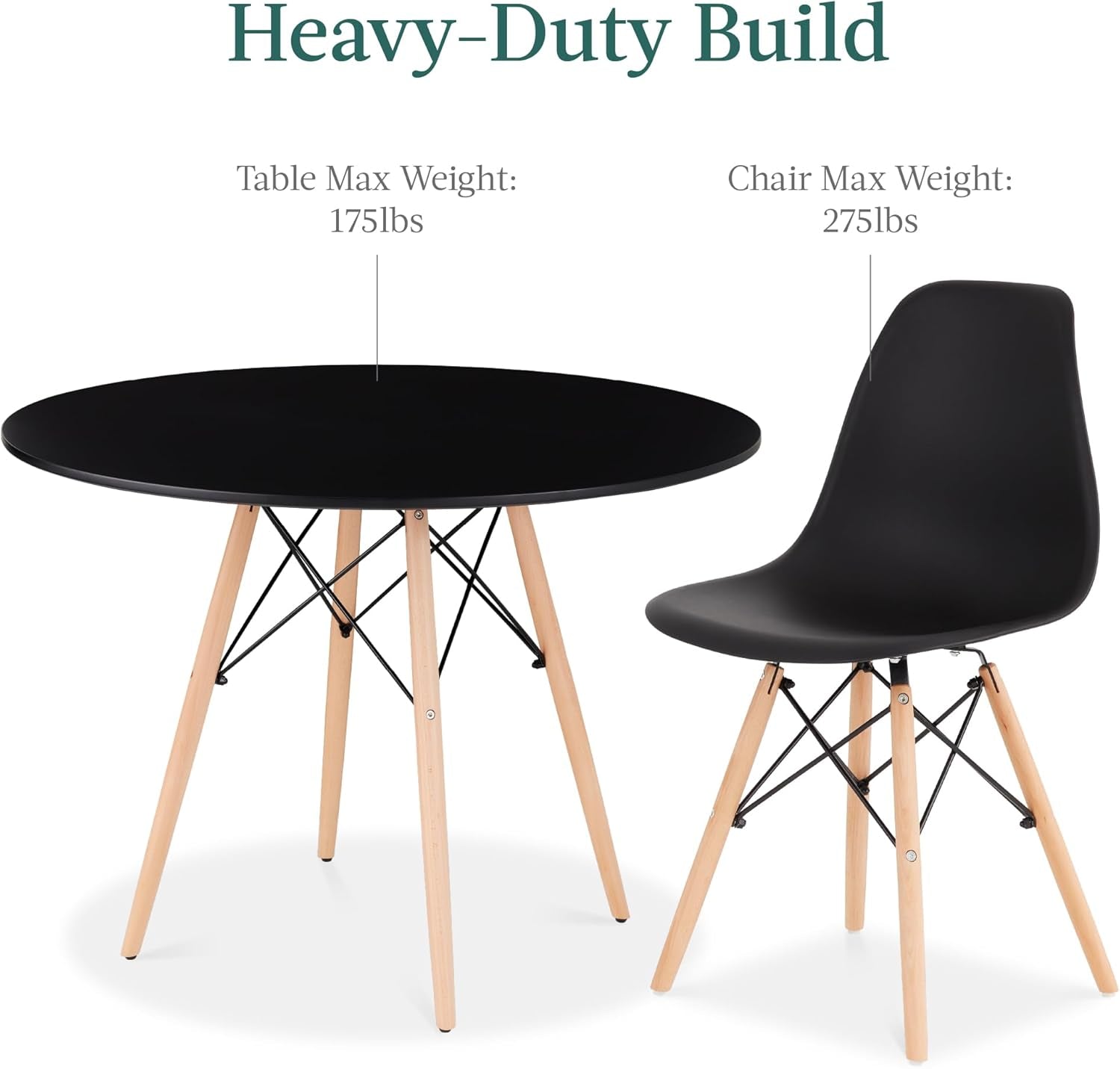 5-Piece Dining Set, Compact Mid-Century Modern Table & Chair Set for Home, Apartment W/ 4 Chairs, Plastic Seats, Wooden Legs, Metal Frame - Black/Oak