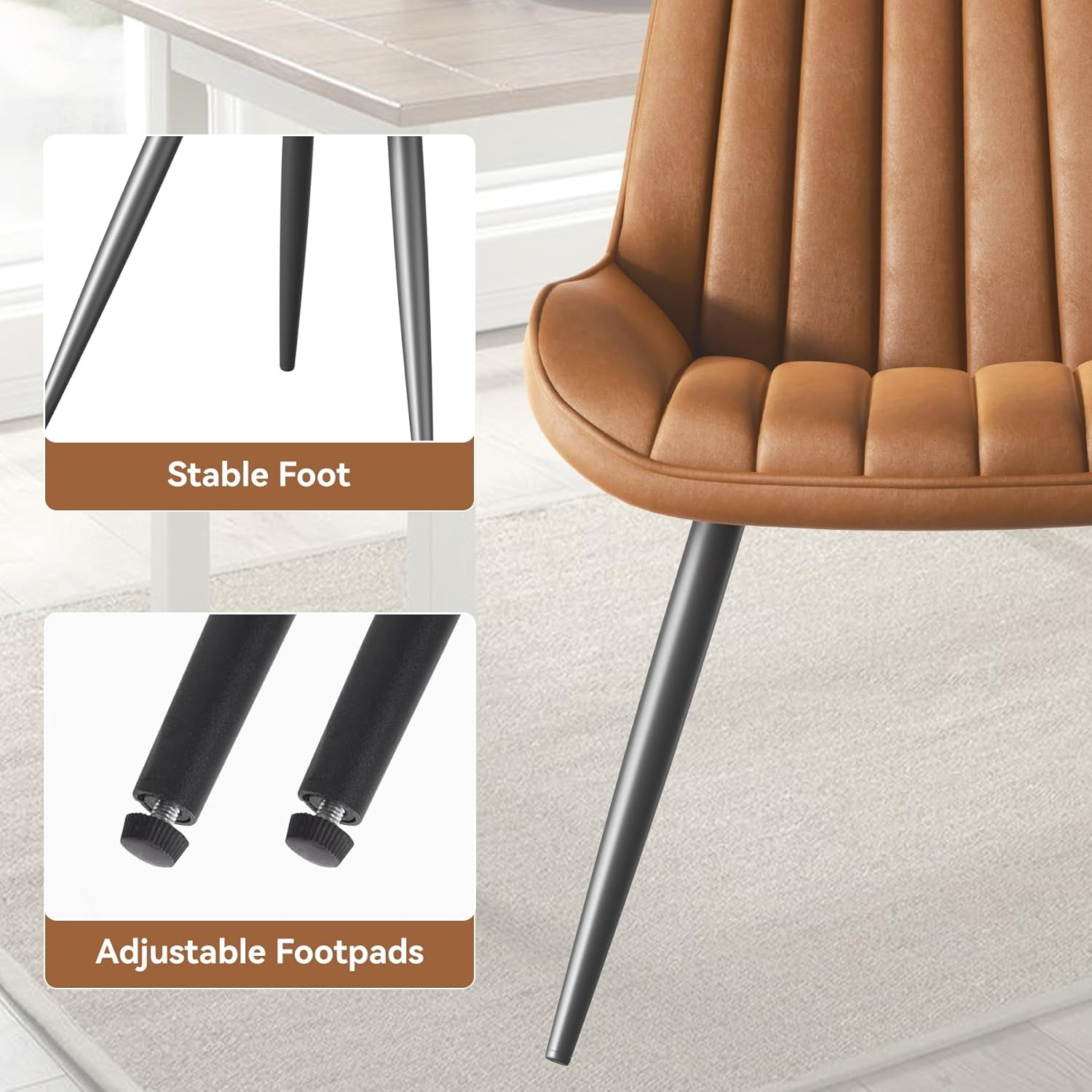 Modern Dining Chairs Set of 6,Upholstered Dining Room Chairs with Thick Cushions,Fabric Comfy Dining Chairs with Metal Legs for Dining Room Brown