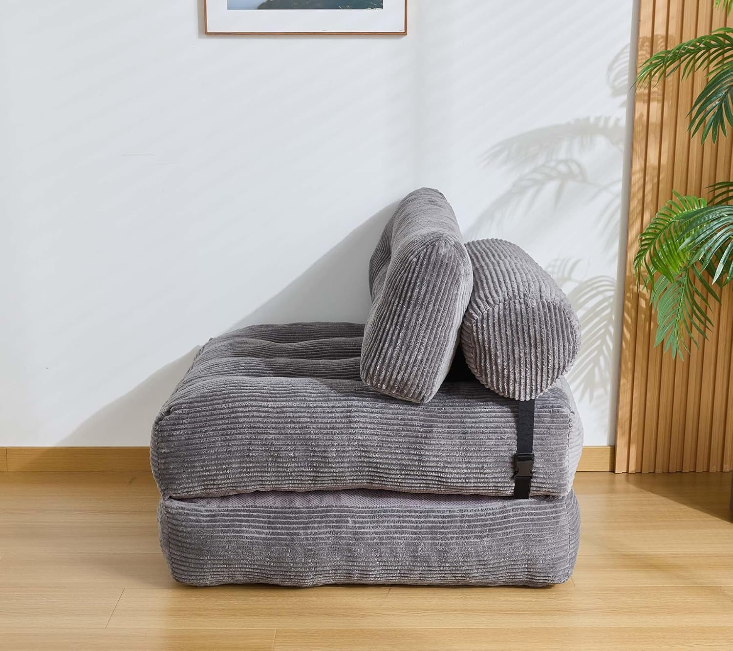Folding Sofa Bed, Convertible Sleeper Chair Couch Bed Faux Rabbit Fur for Adults, with Back Support Floor Couch Comfy Floor Sofa for Living Room Bedroom, Dark Grey, Single