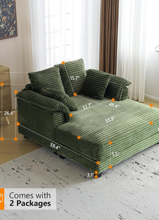 Oversized Corduroy Lounge Chair and Chaise Sofa Recliner Bed with Throw Pillows and Armrests for Living Room, Movie Room, and Bedroom