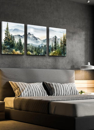 Contemporary Abstract Mountain and Forest Landscape Canvas Art Set - 3-Piece Framed Wall Decor for Living Room, Bedroom, and Office