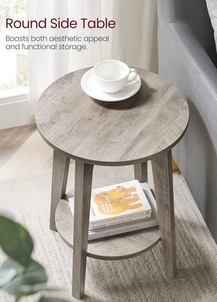 MAEZO 2-Tier Round Side Table with Tapered Legs and Curved Transitions, Perfect for Compact Living Spaces, Heather Greige