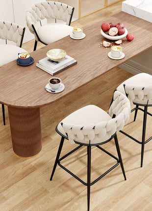 Set of 4 Contemporary 30-Inch Upholstered Bar Stools with Woven Backrest and Footrest for Kitchen and Dining Areas (Ivy)