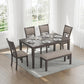 Wrenning Diamond Patterned Dining Table Set, 4 Upholstered Chairs and Bench, Seats 6, Wood, Gray