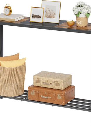41.8-Inch Industrial Console Table with Two-Tier Shelving for Entryway, Living Room, and Office in Rustic Brown and Black