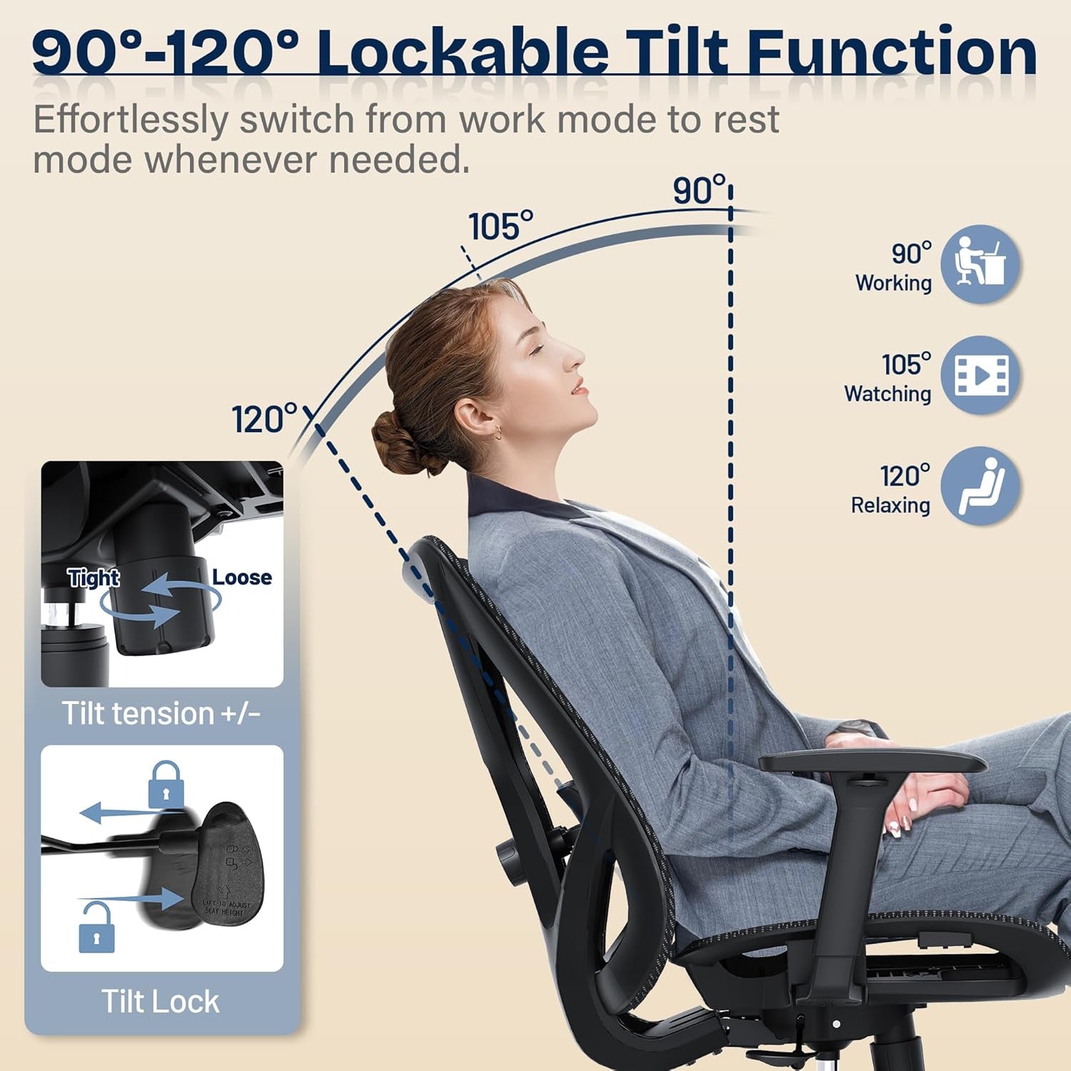 Ergonomic Office Chair, Mesh Computer Desk Chairs with Adjustable Lumbar Support, 3D Armrests, Tilt Function, Comfy Wide Seat, Swivel Executive Work Task Chair for Company and Home