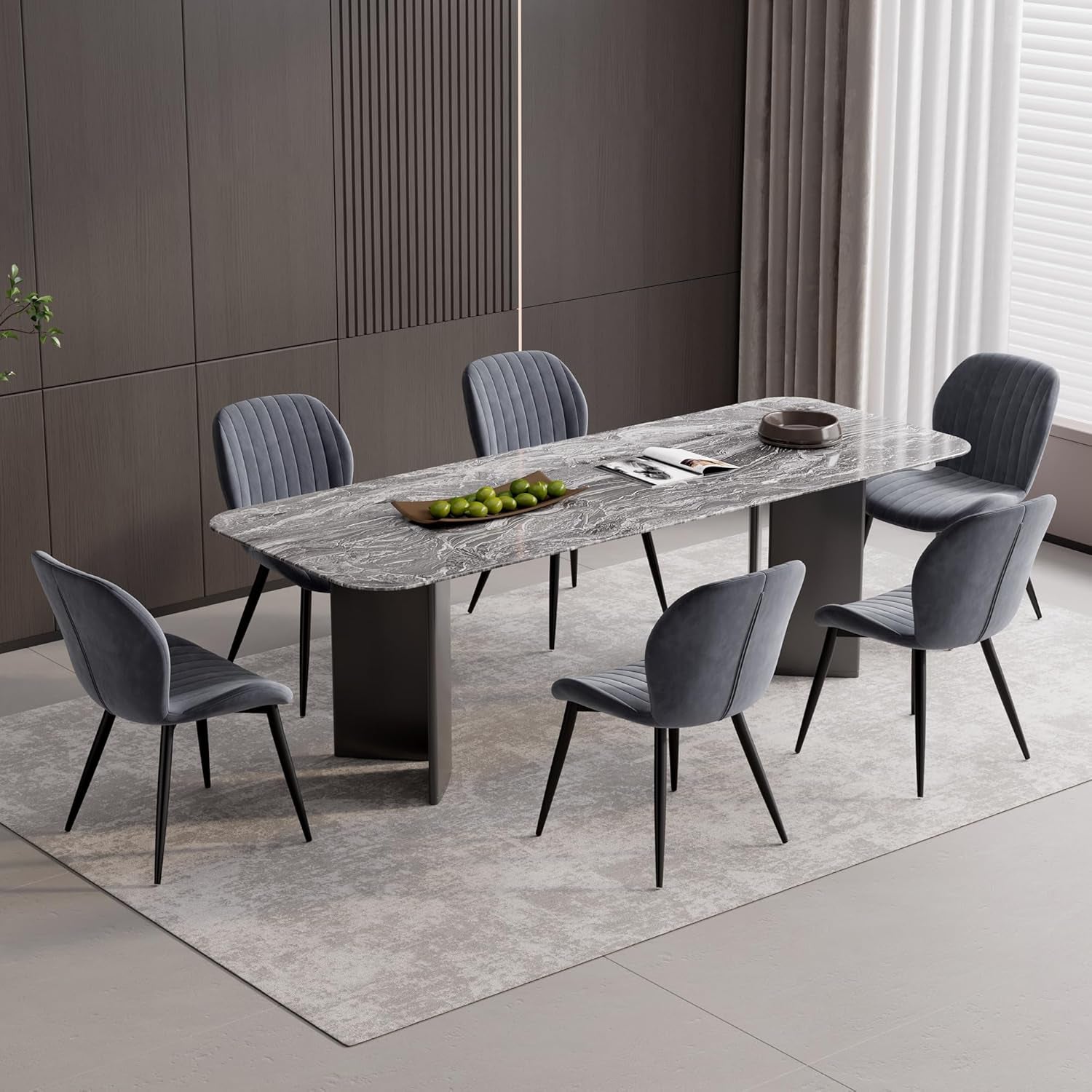 Dining Chairs Set of 4 Modern Velvet Dining Room Chairs Upholstered Dining Chairs with Thick Cushions Metal Legs Armless Back Chair for Kitchen and Living Room Dark Gray