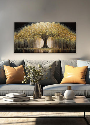 Golden Tree of Life Canvas Wall Art - Contemporary Ready-to-Hang Decor for Various Spaces - 20x40 Inch Prints