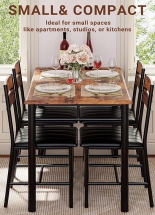 Rustic Brown Dining Table Set for Four with Upholstered Chairs, Perfect for Kitchens and Compact Spaces