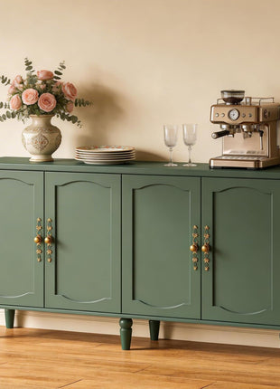 63" Mid-Century Modern Sideboard Buffet Cabinet with Carved Handles and Adjustable Shelves, Ideal for Living Room or Dining Room - Green