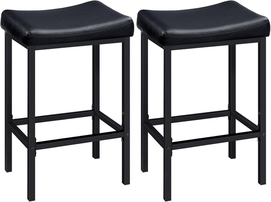 Bar Stools, Set of 2 Bar Chairs, Counter Height Stools, Saddle Barstools with Curved Surface, 24.8 Inches, 2.4" Thick Upholstery, for Kitchen, Dining Room, Cafe Black BB10BY01
