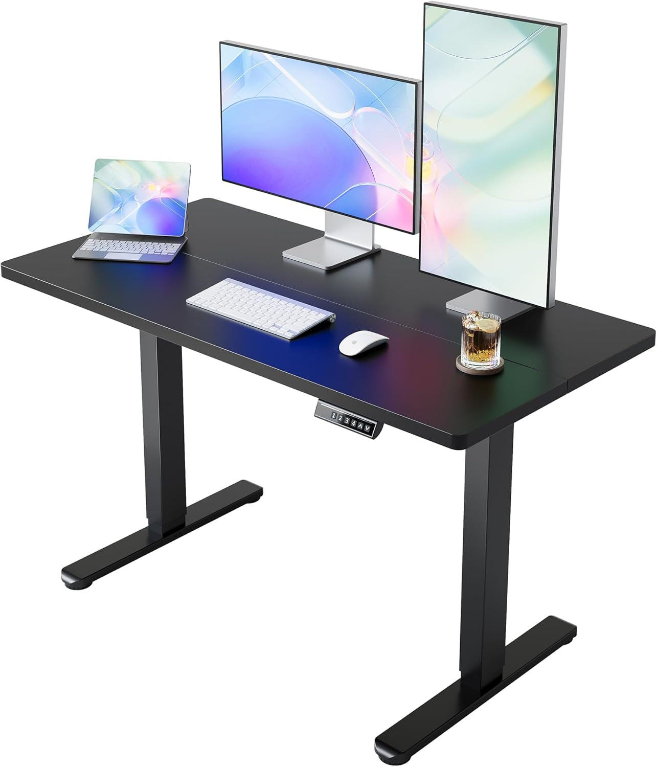 Electric Standing Desk,48" X 24" Height Adjustable Desk, 4 Memory Height Settings, Sit to Stand up Desk for Home Office, with Headphone Hook, Cable Manager, Black