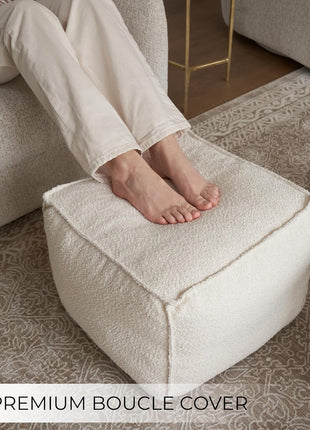 Elegant Boucle Pouf Ottoman - Lightweight Comfort and Style for Modern Living Room Aesthetics - Round Foam-Filled Foot Stool for Relaxation