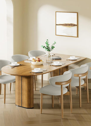 Set of 4 Farmhouse-Style Wooden Dining Chairs with Curved Backs and Modern Grey Fabric Upholstery for Dining Room