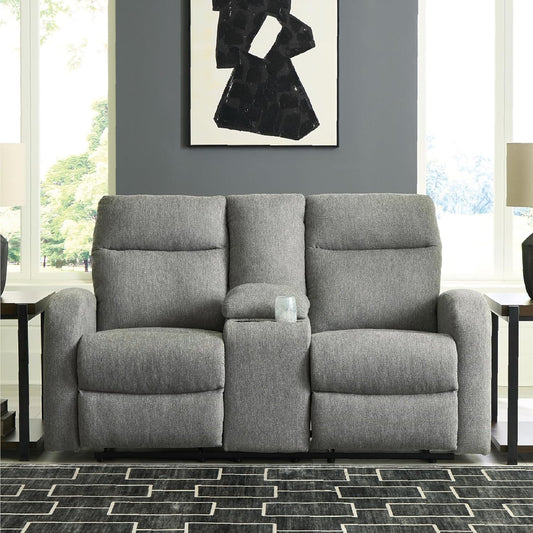 Carrigan Lane Classic Manual Pull Tab Dual Sided Reclining Loveseat with Console and Storage, Gray