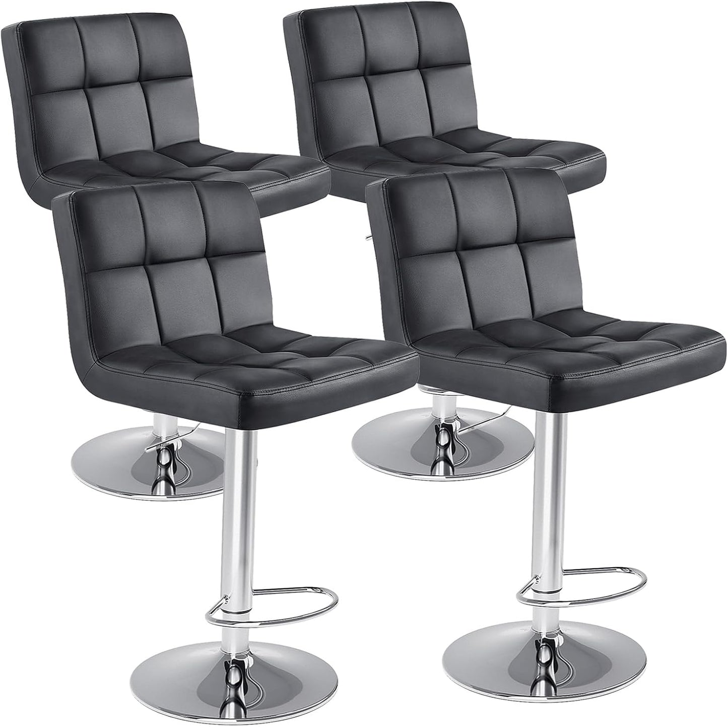 Bar Stools Set of 4, 24 Inch Counter Height Bar Stools, Upholstered Modern Kitchen Barstools with Metal Base, PU Leather Saddle Stools for Kitchen Island, Black