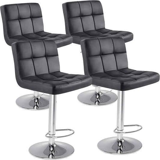 Bar Stools Set of 4, 24 Inch Counter Height Bar Stools, Upholstered Modern Kitchen Barstools with Metal Base, PU Leather Saddle Stools for Kitchen Island, Black